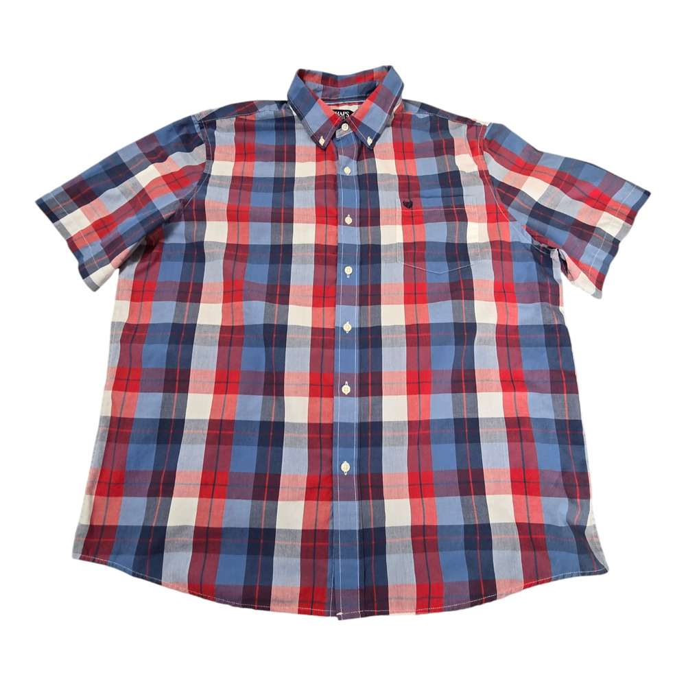 Chaps Men's Plaid Shirt XXL Blue, Red White Pre-owned 60% Cotton 40% Polyester